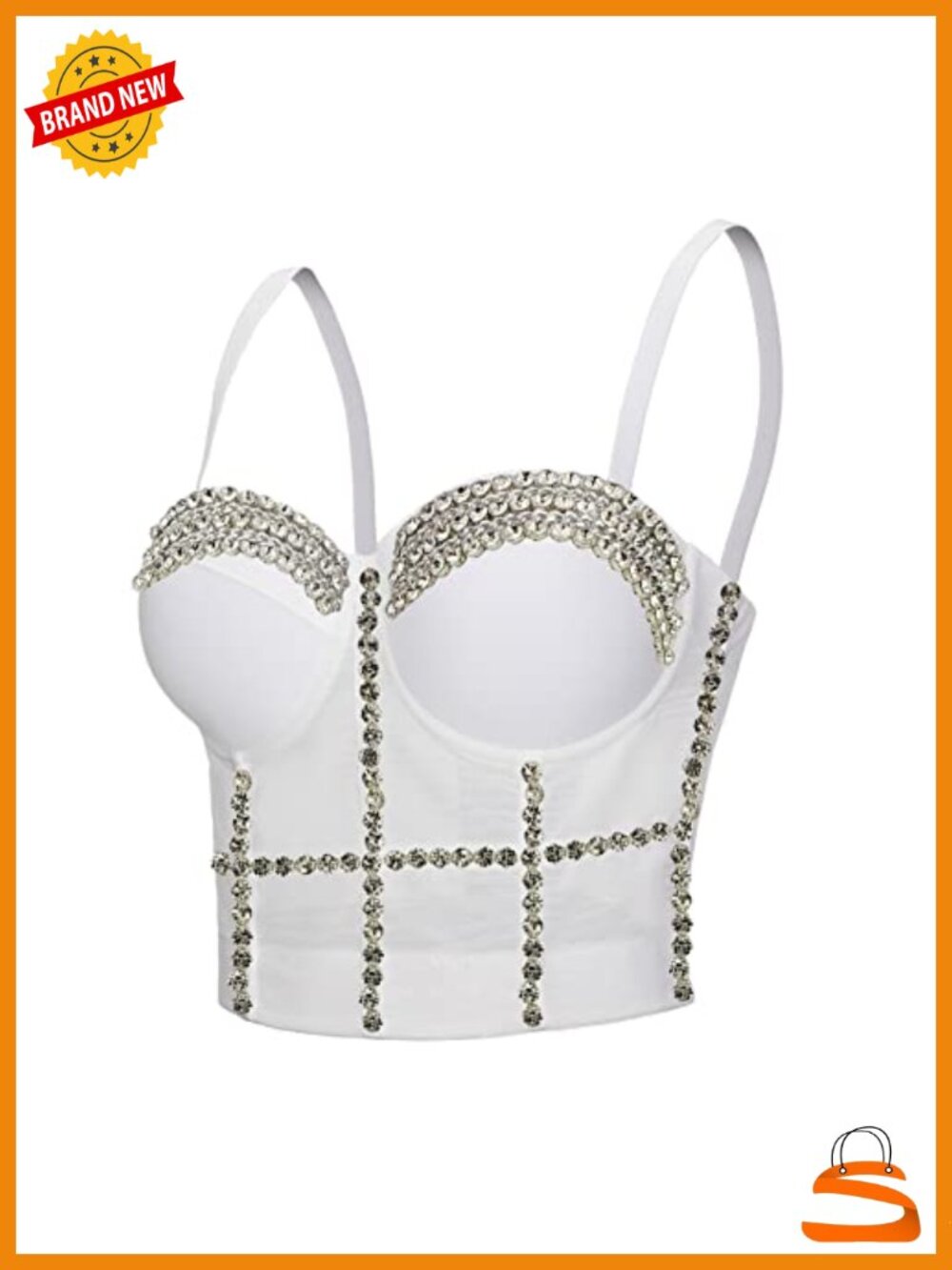 Handmade Rhinestone Push up Bustier Crop Top Corset Vest